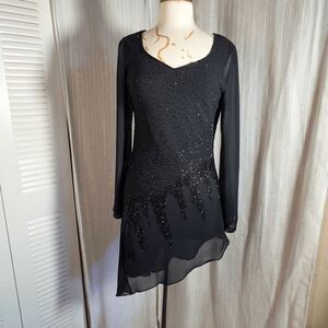 J Kara Dress Size M Modern Asymmetrical Black Beaded Mob Wife Glam Cocktail Hour